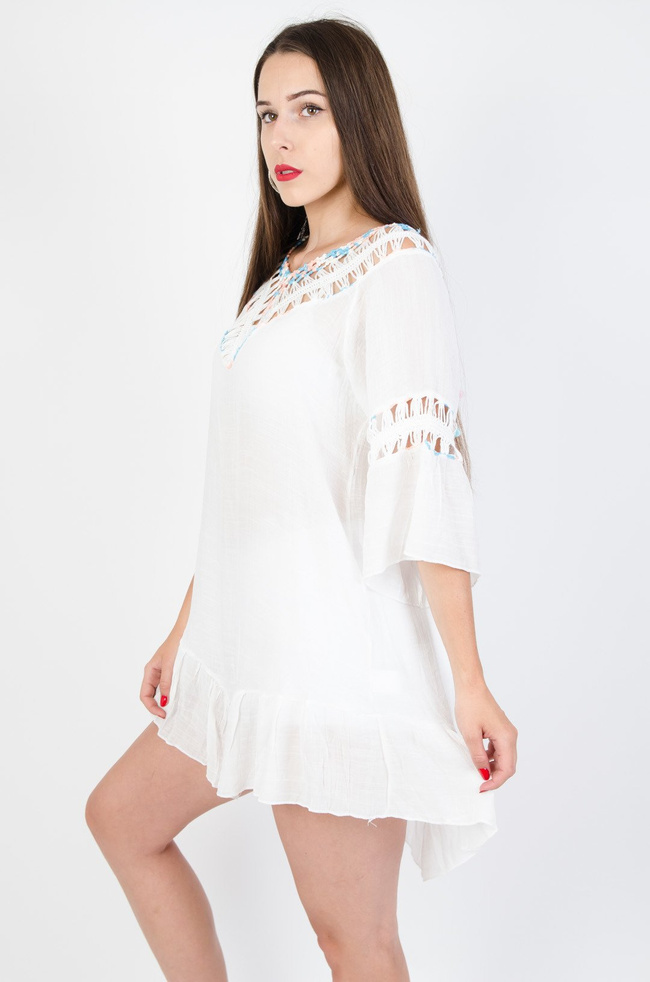 Biała tunika Boho z odkrytymi plecami