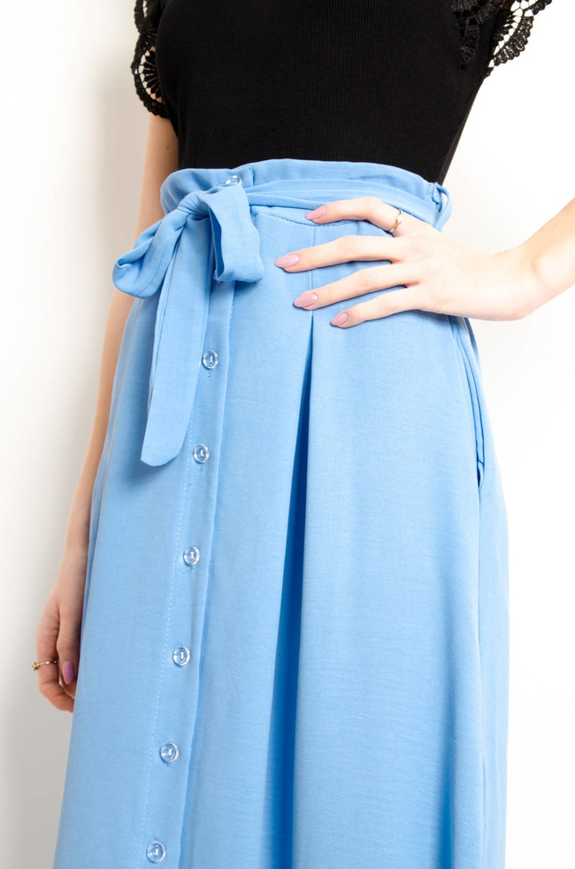 NIEBIESKA MAXI SPÓDNICA Z FALBANĄ NA DOLE