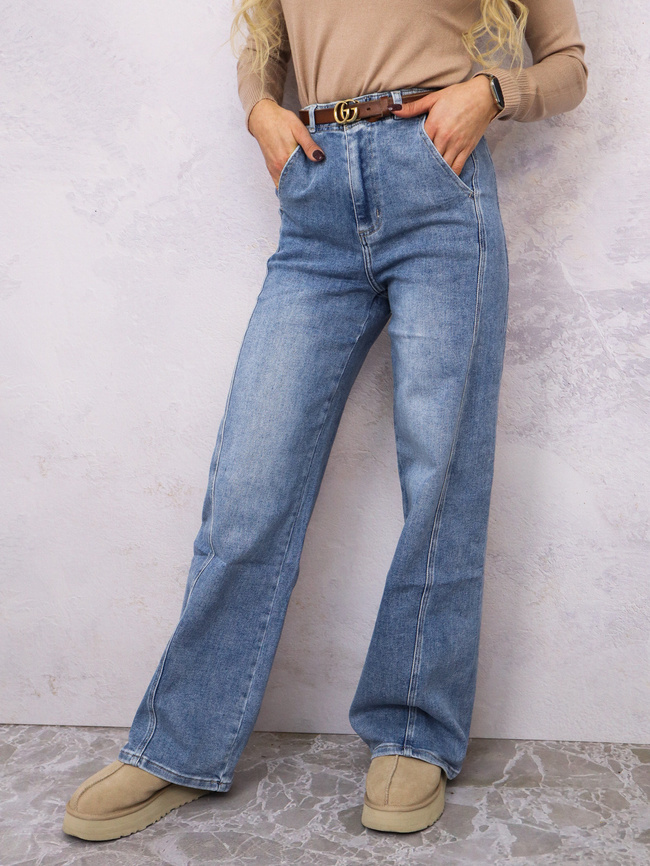 SPODNIE JEANSOWE Z SZEROKIMI NOGAWKAMI I PRZESZYCIAM