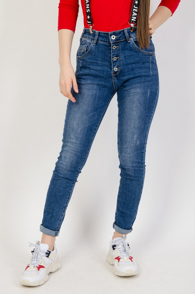 Jeansowe joggery zapinane na guziki + szelki