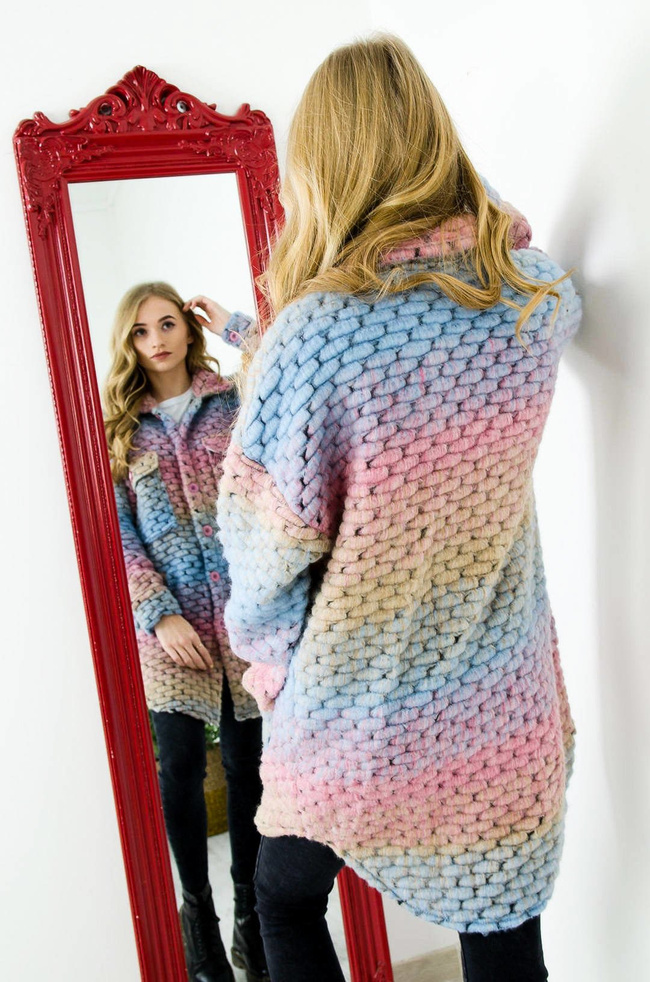 WIOSENNY PŁASZCZYK MULTIKOLOR - NIEBIESKO-RÓŻOWY