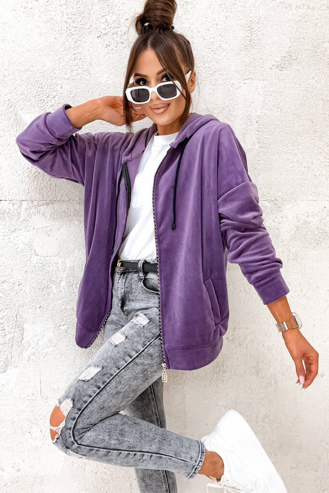 BLUZA ZAPINANA Z OZDOBNYM ZAMKIEM- FIOLETOWA