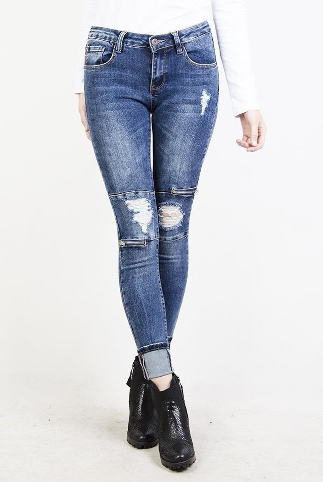 Spodnie jeansowe z zamkami na kolanach