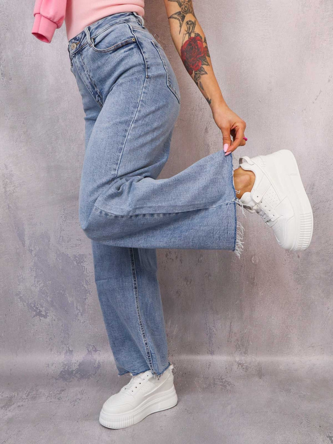 SPODNIE JEANSOWE Z SZEROKIMI NOGAWKAMI- JASNY JEANS