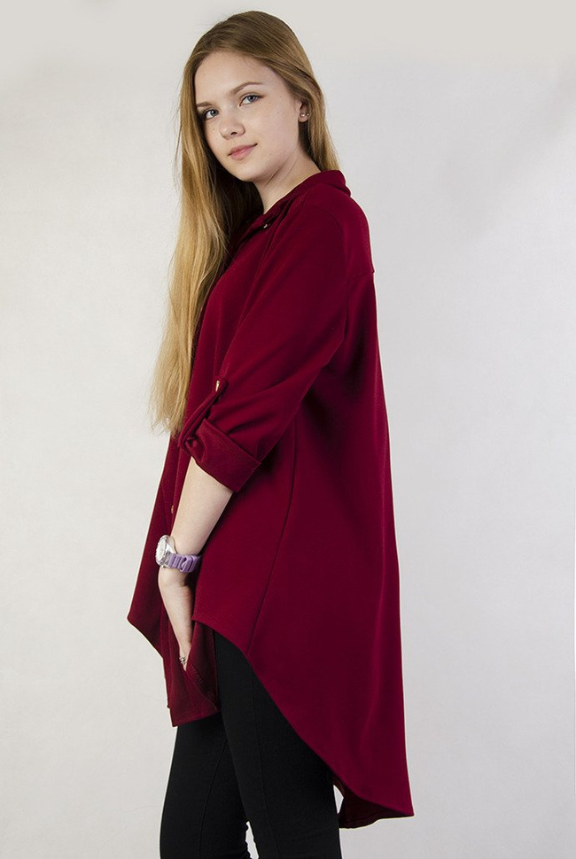 Bordowa tunika z wiązaniem w pasie