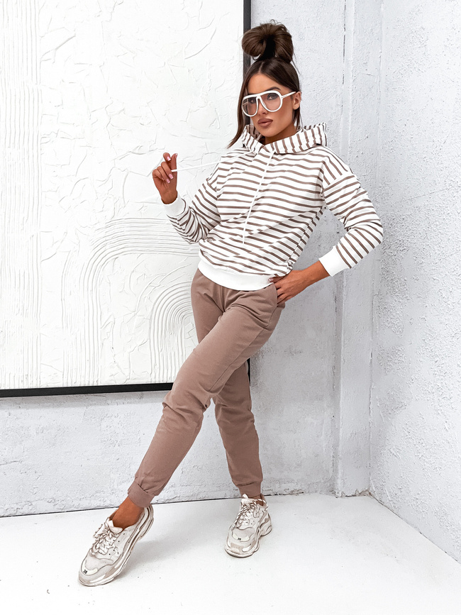 KOMPLET DRESOWY SPODNIE+ BLUZA W PASKI- CAPPUCCINO