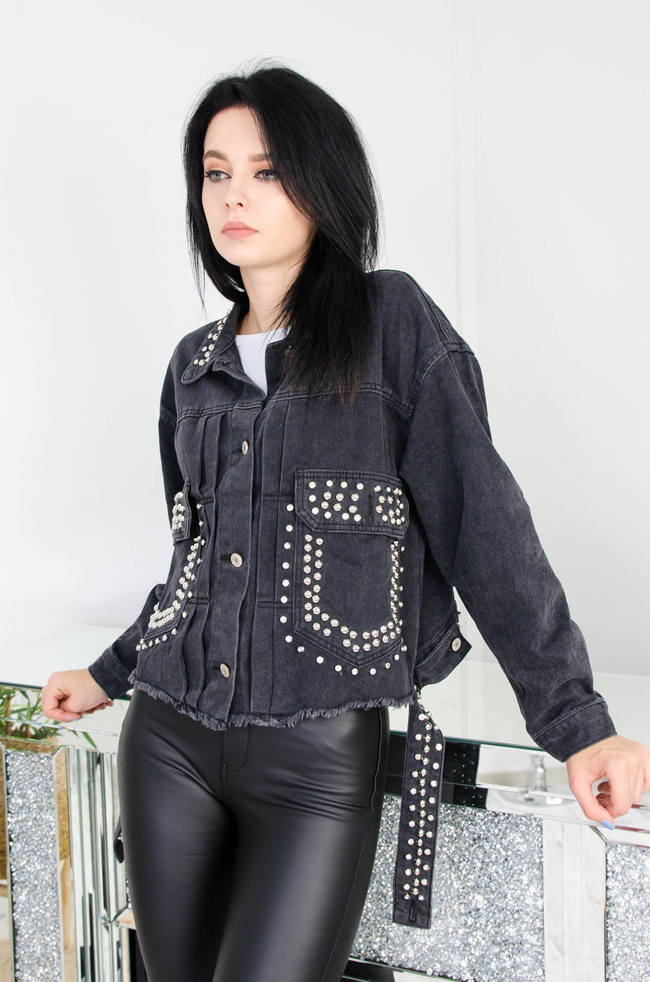 CZARNA KURTKA JEANSOWA Z DŻETAMI 