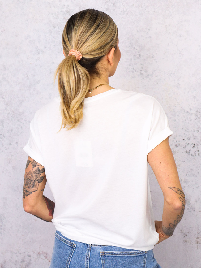 T-SHIRT OVERSIZE Z OZDOBNYMI GUZIKAMI- BIAŁY