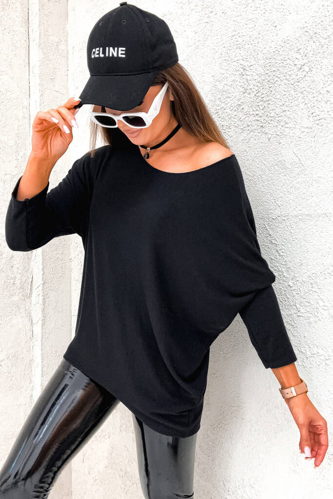 ASYMETRYCZNA BLUZKA OVERSIZE - CZARNA