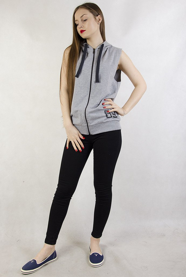 Szary sportowy bezrękawnik z kapturem
