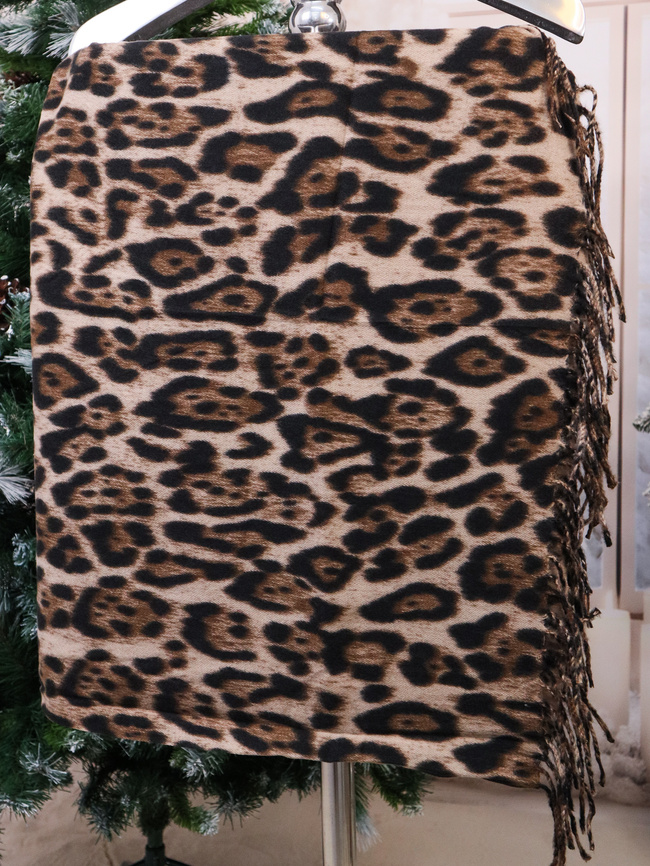 CHUSTA DZIANINOWA W PANTERKĘ- BEŻOWA