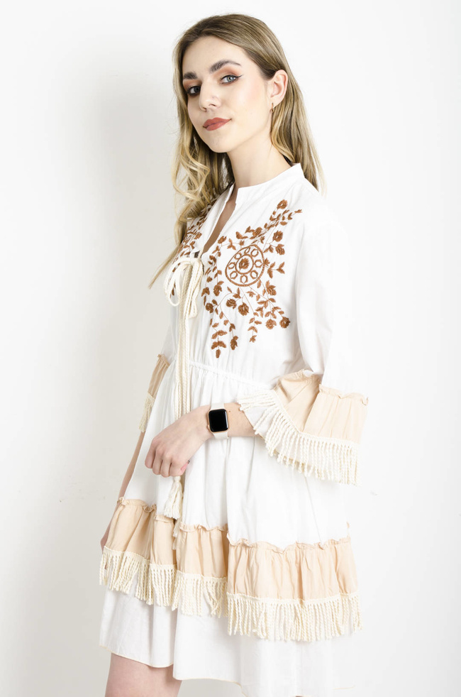 SUKIENKA BIAŁA BOHO Z HAFTEM