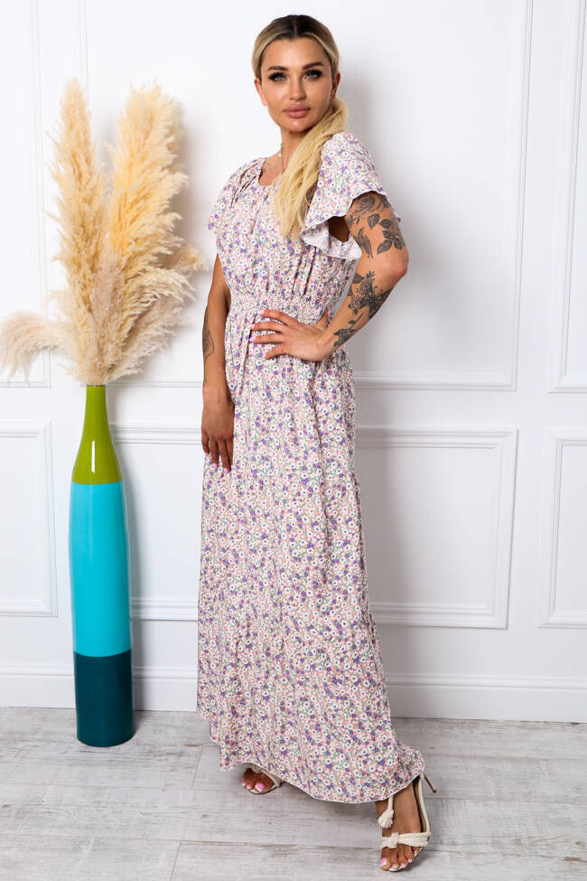 SUKIENKA MAXI HISZPANKA W KWIECISTY WZÓR- RÓŻOWA