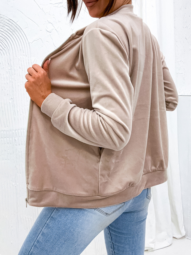 BEŻOWA WELUROWA BLUZA ZAPINANA NA ZAMEK