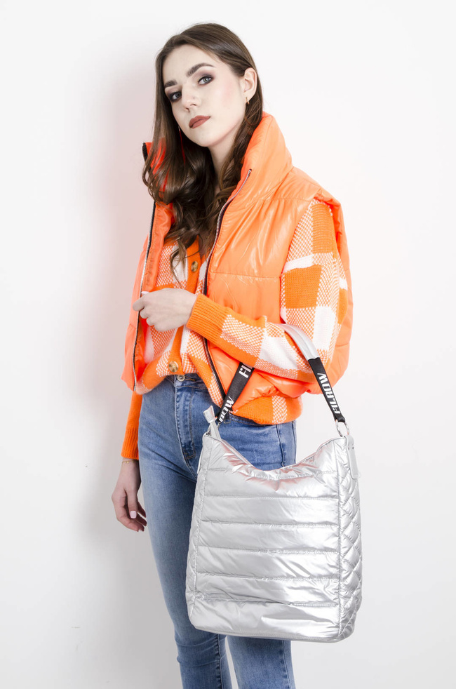 TORBA MATERIAŁOWA PIKOWANA SREBRNA- SHOPPER