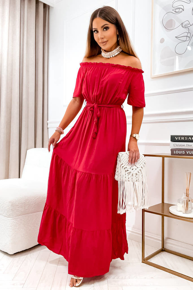 SUKIENKA HISZPANKA MAXI Z PASKIEM- CZERWONA