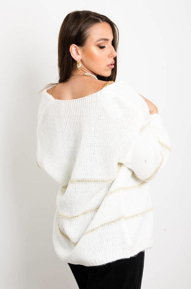 KREMOWO-ZŁOTY SWETER KARDIGAN