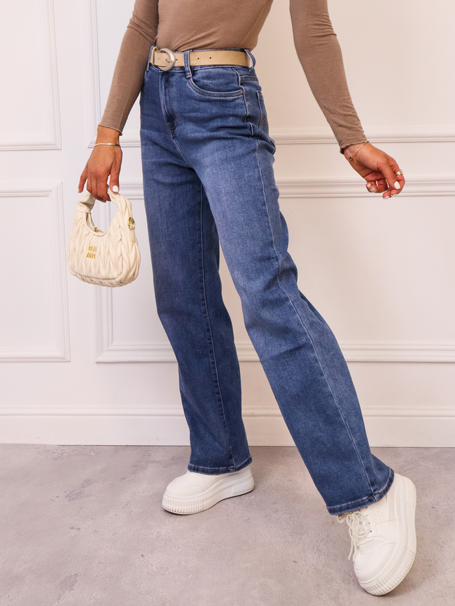 SPODNIE JEANSOWE Z SZEROKIMI NOGAWKAMI+ PASEK