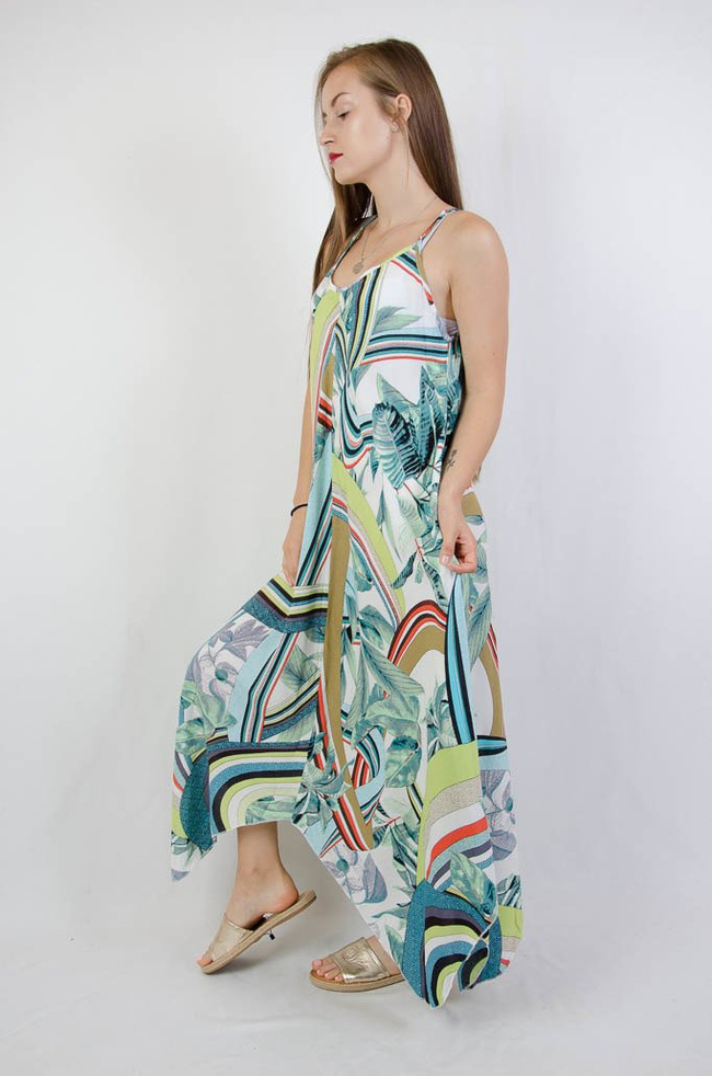 ASYMETRYCZNA SUKIENKA NA CIENKICH RAMIĄCZKACH