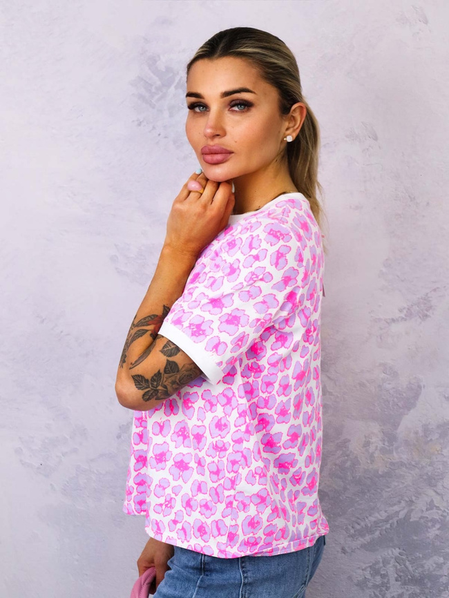 T-SHIRT W KOLOROWE CĘTKI- FIOLETOWY