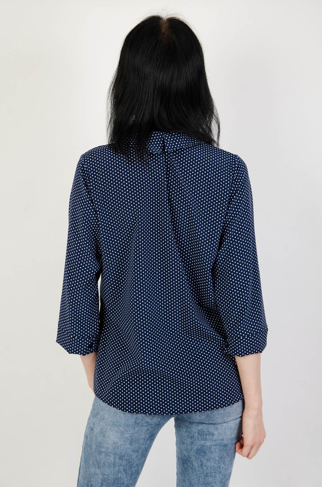 Granatowa bluzka w białe kropki z kokardą