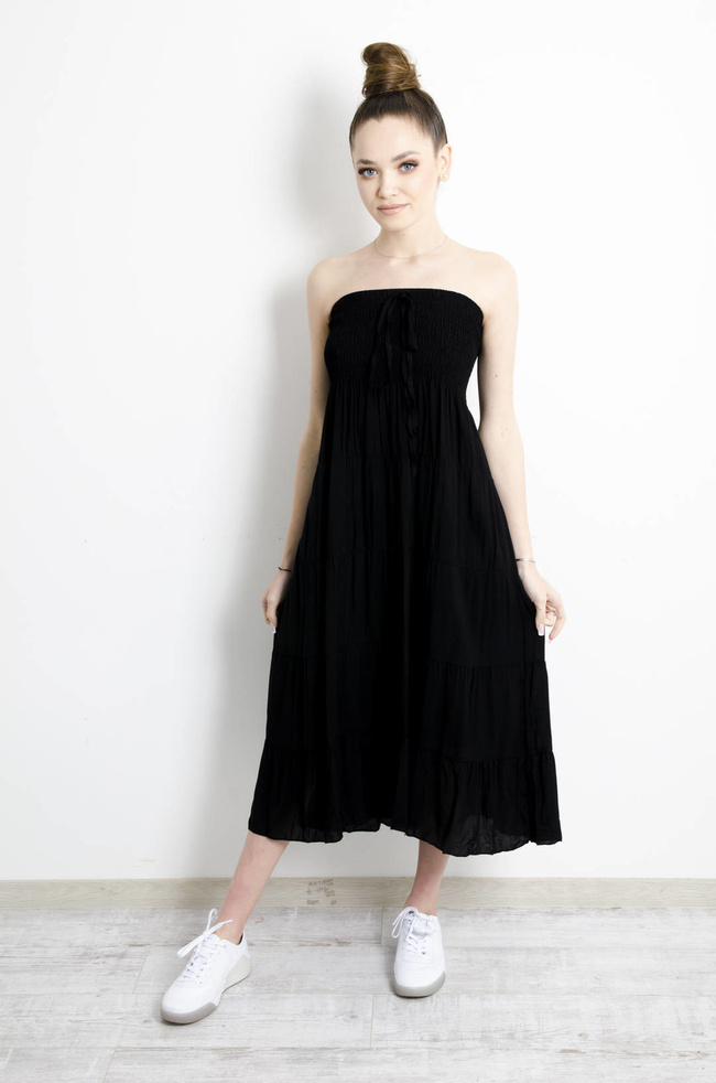 SUKIENKA MIDI Z GUMĄ WIĄZANA - CZARNA