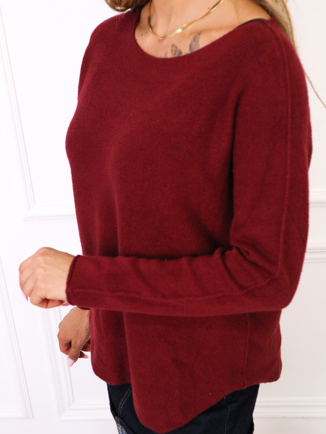 SWETER Z OKRĄGŁYM DEKOLTEM- BORDOWY