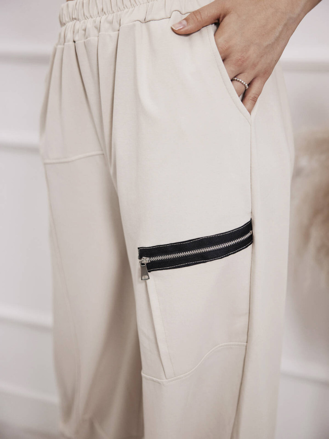 SPODNIE DRESOWE SZEROKIE Z ZAMKIEM NA NOGAWCE- JASNO BEŻOWE