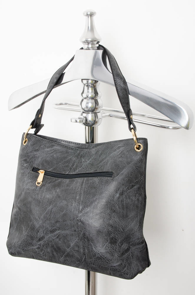 SZARA TOREBKA SHOPPER Z OZDOBNYM PRZESZYCIEM I ZAMKAMI