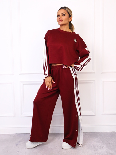 KOMPLET MASEŁKO BLUZA Z NASZYWKĄ+ SPODNIE ZAPINANE PO BOKACH- BORDOWY