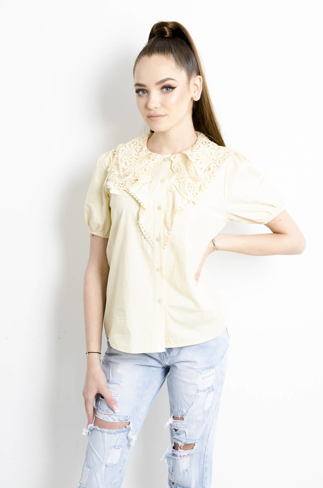 BLUZKA KOSZULOWA Z AŻUROWYM KOŁNIERZEM