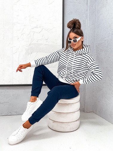 KOMPLET DRESOWY SPODNIE+ BLUZA W PASKI- GRANATOWY