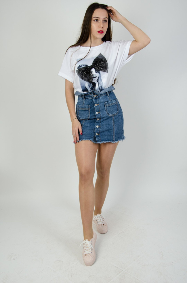 Jeansowa spódnica z falbanką w pasie