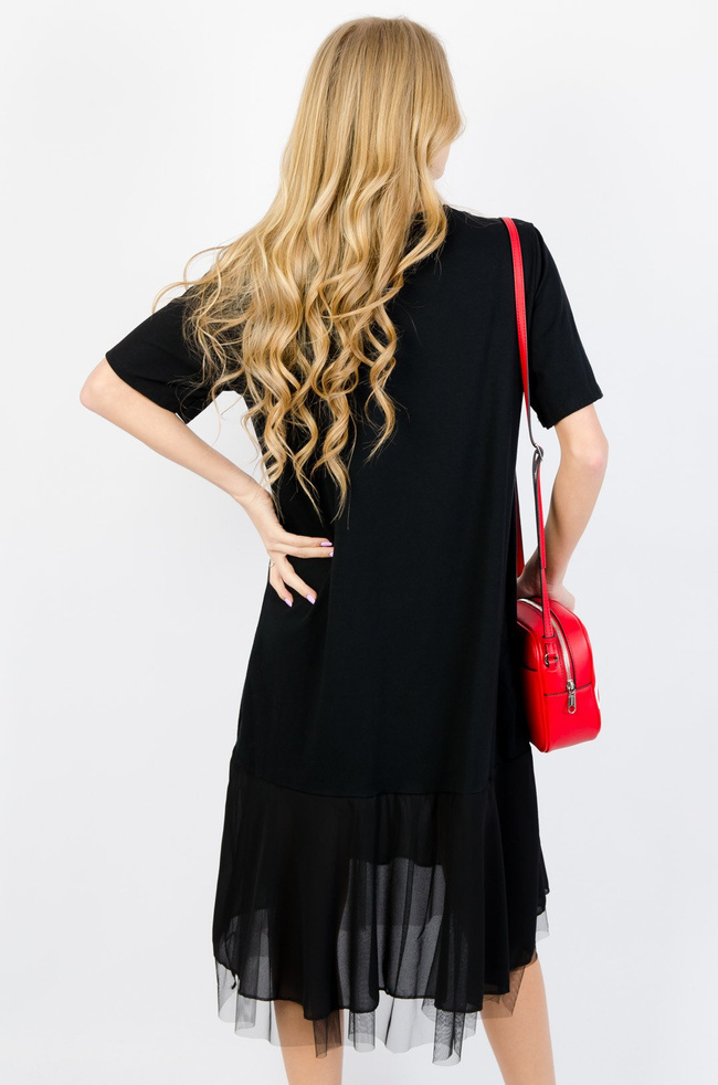 CZARNA BAWEŁNIANA SUKIENKA Z TIULEM 