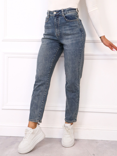 SPODNIE JEANSOWE- MOM STRETCH- CIEMNOJEANSOWE