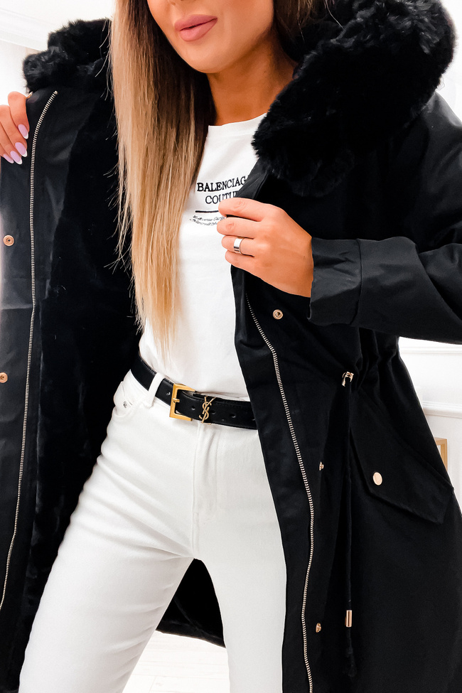 KURTKA PARKA NA MISIU- CZARNA