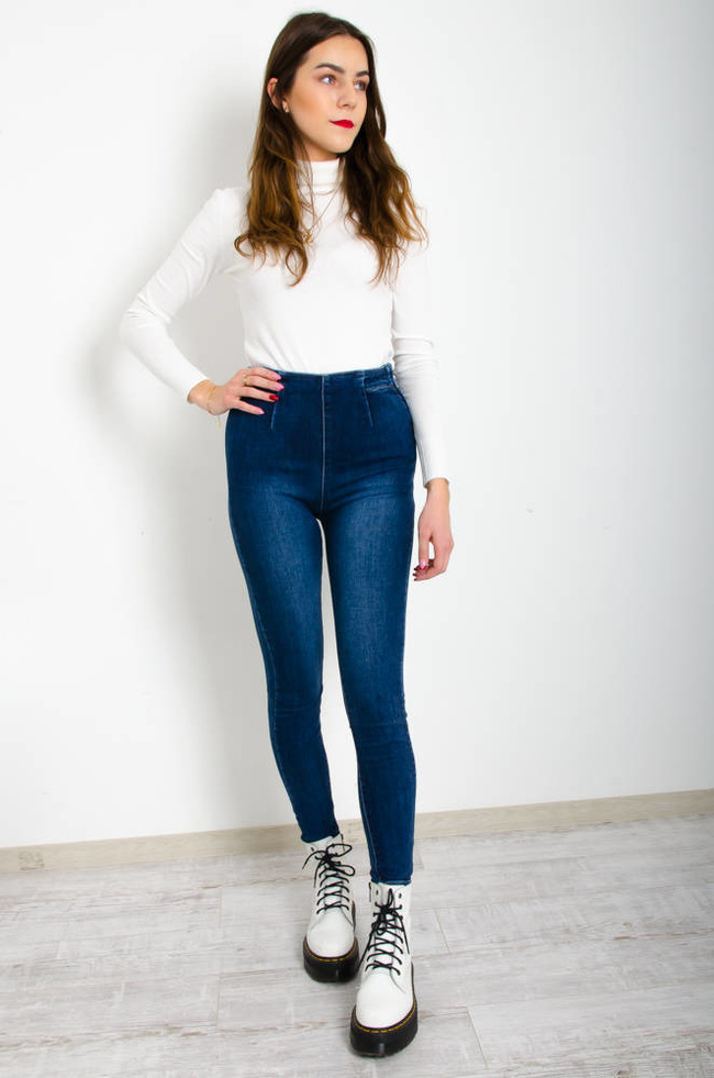 CIEMNO JEANSOWE SPODNIE MODELUJĄCE Z WYSOKIM STANEM