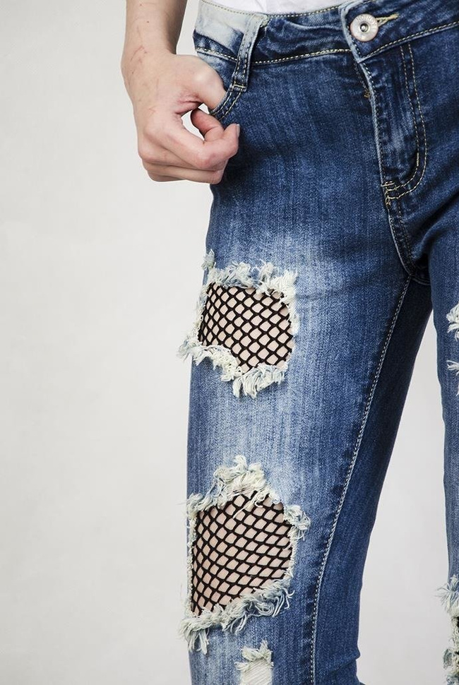 Spodnie jeansowe z wstawkami kabaretkami