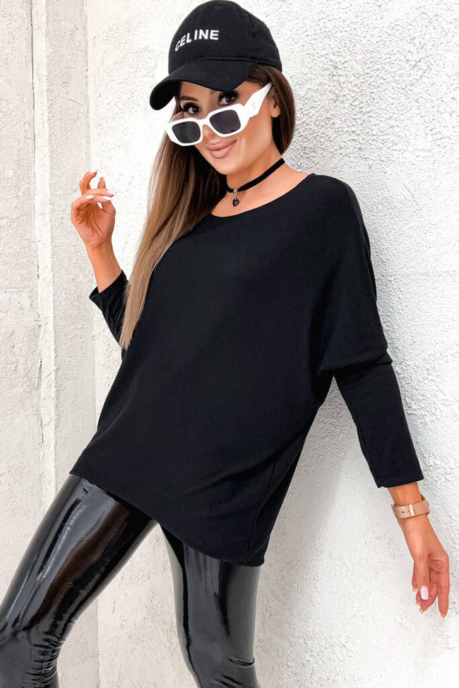 ASYMETRYCZNA BLUZKA OVERSIZE - CZARNA