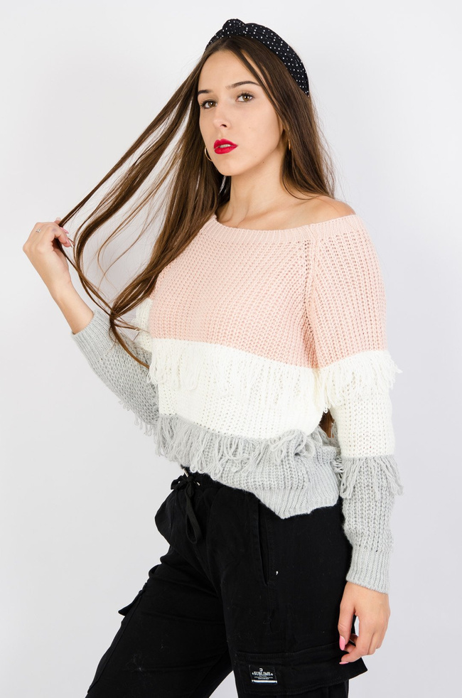 Kolorowy sweter z frędzlami