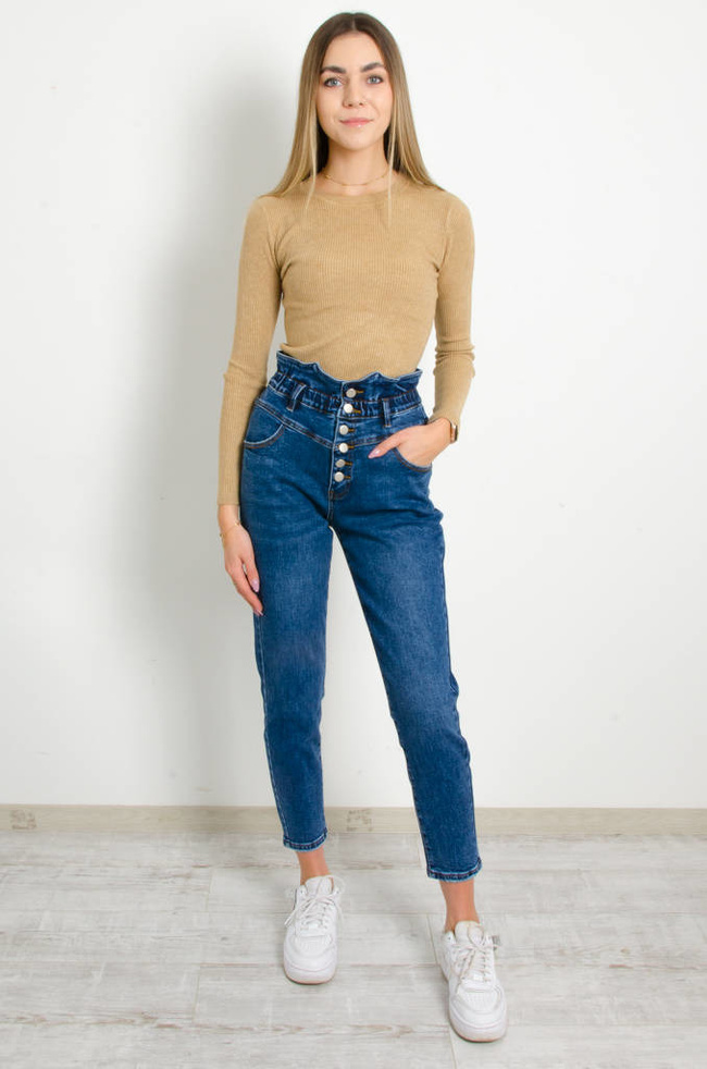 SPODNIE JEANSOWE MOM FIT Z GUZIKAMI -WYSOKI STAN