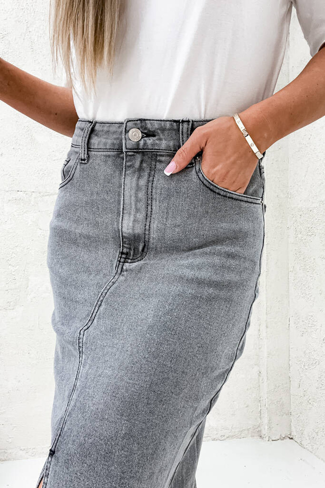SPÓDNICA JEANSOWE MAXI Z ROZCIĘCIEM- SZARA