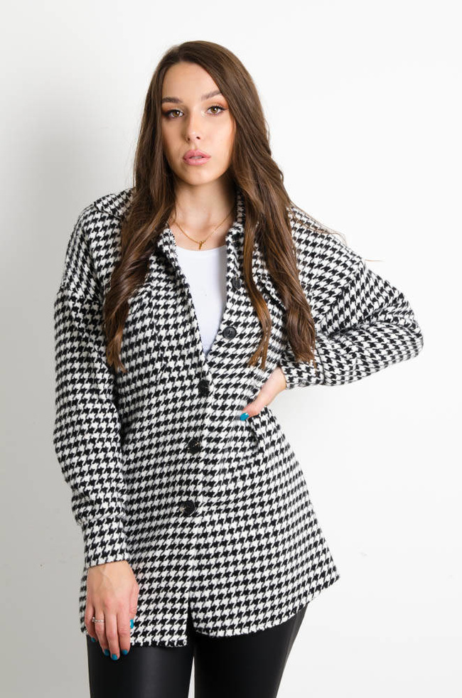 KURTKA KOSZULOWA W PEPITKĘ ZAPINANA NA GUZIKI