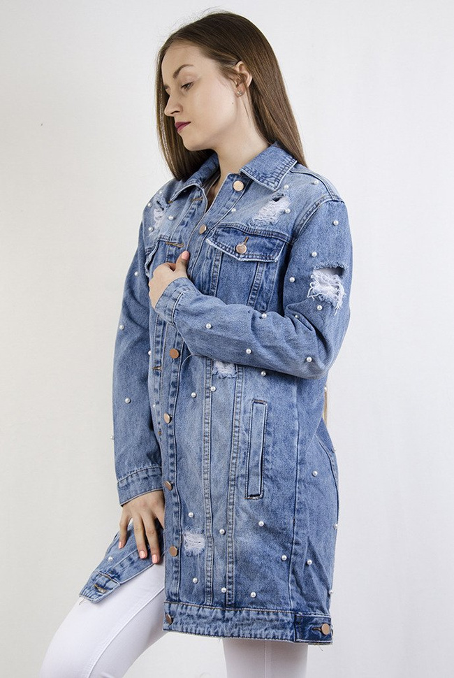 Kurtka jeansowa z perełkami
