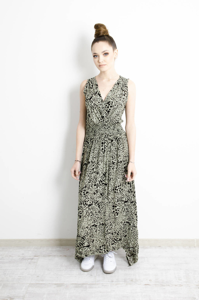 SUKIENKA WZORZYSTA Z NIERÓWNYM DOŁEM- ZIELONA