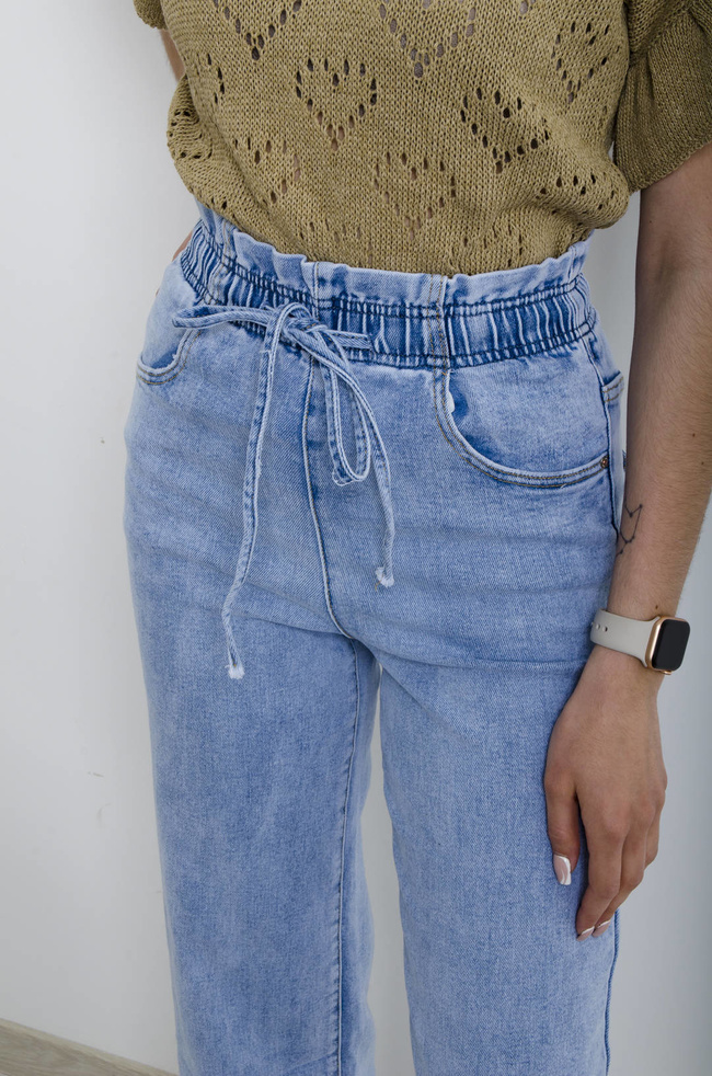 SPODNIE JEANSOWE Z GUMĄ W PASIE- SZEROKIE NOGAWKI