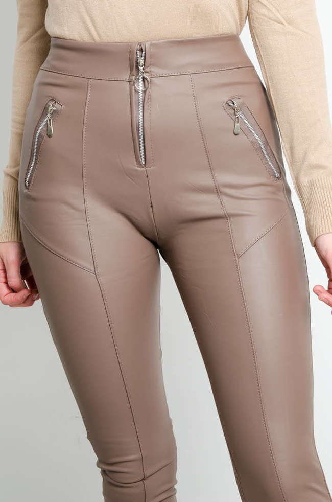 WOSKOWANE LEGGINSY Z PRZESZYCIAMI- WYSOKI STAN- MOKKA