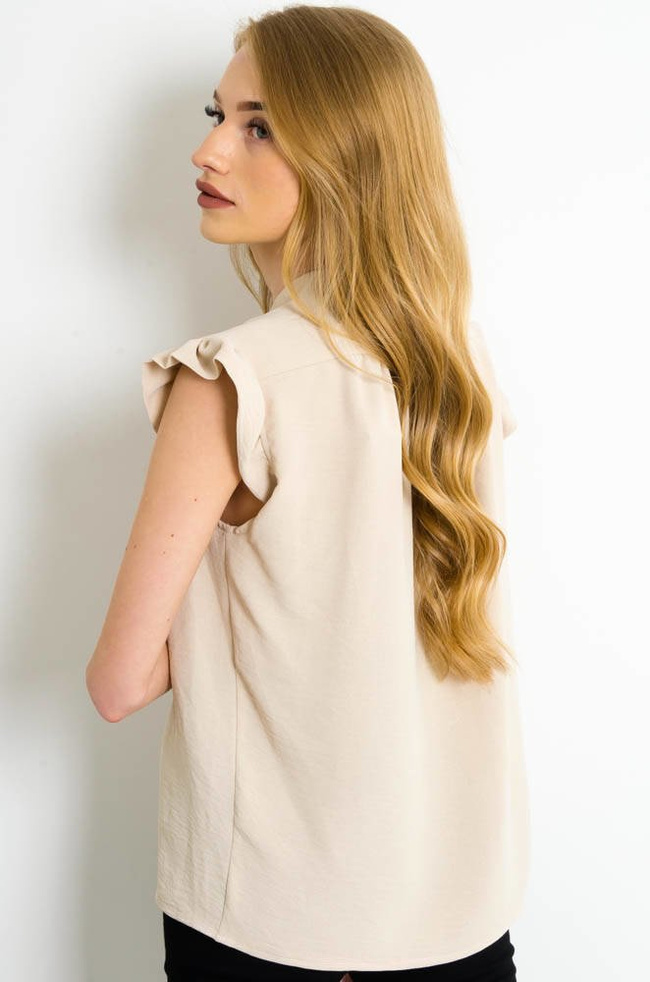 BEŻOWA ELEGANCKA BLUZKA KOSZULOWA Z WIĄZANIEM 