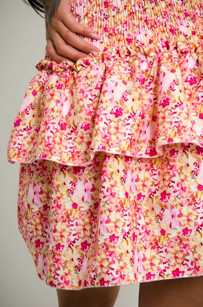 SPÓDNICA MINI W KWIATY Z FALBANAMI