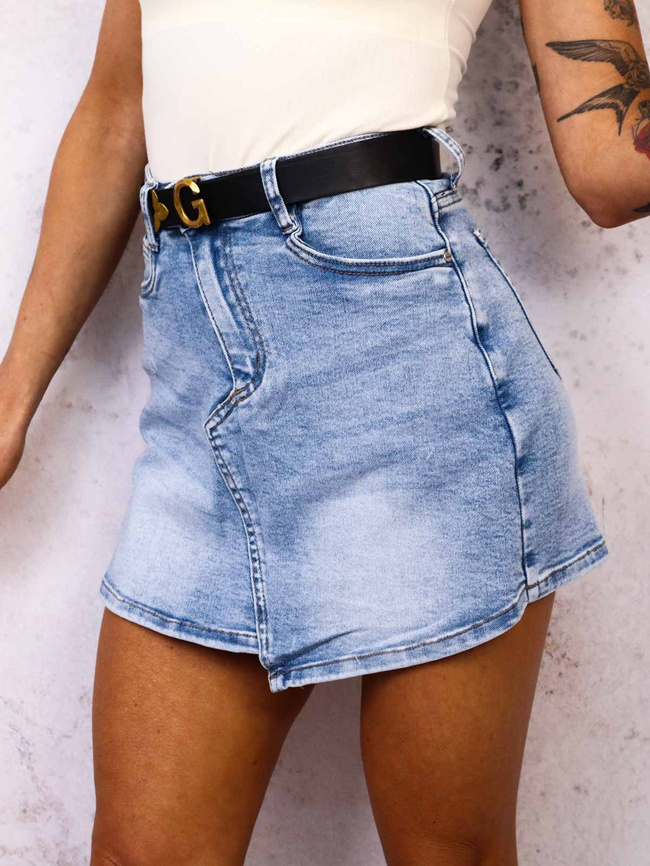 JEANSOWE SPÓDNICO-SPODENKI Z ASYMETRYCZNYM ZAPIĘCIEM+ PASEK